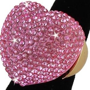 New BLING Heart shape PINK cz Crystal Pave set statement Dome Cocktail Ring